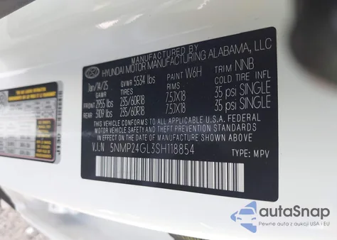 2025 Hyundai Santa Fe Sel из США, поврежденный, VIN 5NMP24GL3SH118854